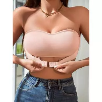 Бесшовный бюстгальтер без бретелек с беспроводной пряжкой спереди — удобный стиль бандо без подкладок — женское нижнее белье для повседневной носки S коричневый
