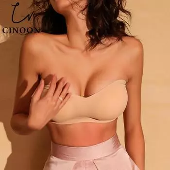 Бесшовный бюстгальтер CINOON для женщин, нижнее белье с эффектом пуш-ап, тонкий/средний/толстый бюстгальтер с мягкой чашкой, цельный бюстгальтер, беспроводной интимный бюстгальтер M белый