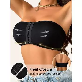 Бесшовный бюстгальтер-футляр без бретелек со съемными подушечками - дышащий, высокоэластичный нейлоновый смесовый женский | Отлично подходит для повседневной носки и йоги, яркие цвета S чёрный