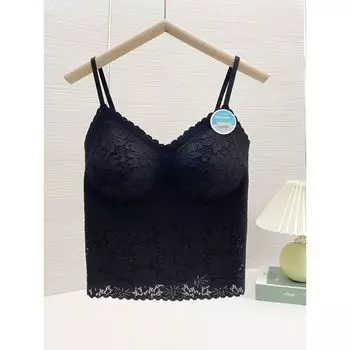 Бесшовный бюстгальтер Интегрированный Сексуальный Беспроводной Кружевной Black One size