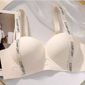 Бесшовный бюстгальтер с буквенным принтом, без стальных колец, женский удобный бюстгальтер со сборками, сексуальное регулируемое нижнее белье 34/75AB белый
