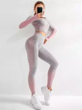 Бесшовный фитнес-костюм ZIMI, женский топ с длинными рукавами для йоги, спортивные леггинсы, модный комплект для тренировок в тренажерном зале и фитнес-центре