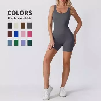 Бесшовный комбинезон для йоги с открытой спиной и нитками - Трансграничный европейский и американский дизайн M