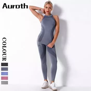 Бесшовный комплект для йоги Auroth, женская спортивная одежда, жилет без рукавов, длинные брюки, костюмы для фитнеса, одежда для спортзала