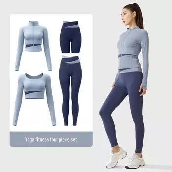 Бесшовный комплект для йоги Juyitang Nude: 4-компонентный костюм высокой интенсивности, подобранный по цвету (Нет нагрудной накладки) XXL