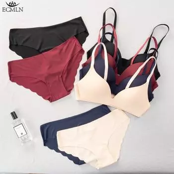 Бесшовный комплект с бюстгальтером для женщин, нижнее белье пуш-ап, трусы из мягкого ледяного шелка, комплект сексуального нижнего белья, комбинация M чёрный