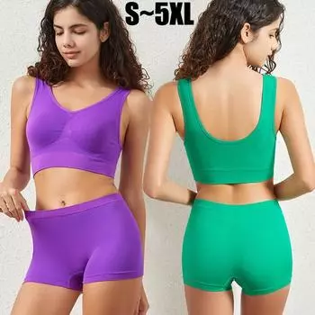Бесшовный комплект с бюстгальтером, женское нижнее белье с низкой талией, женские майки, бюстгальтер, топ, сексуальные шорты для мальчиков, трусики для девочек, повседневный спортивный комплект нижнего белья, нижнее белье S зелёный