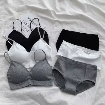 Бесшовный комплект спортивного нижнего белья, женский комплект с беспроводным мягким бюстгальтером, цельный топ без косточек, мягкий дышащий комплект нижнего белья One size белый