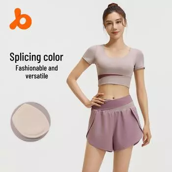 Бесшовный облегающий комплект для йоги Juyitang с цветными блоками M