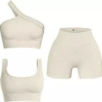 Бесшовный однотонный комплект для йоги с сексуальной спиной - 3 предмета Large