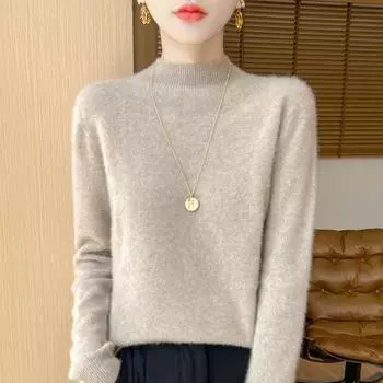 Бесшовный однотонный шерстяной свитер, готовый к носке, полуводолазка, вязаный низ, модный, универсальный, теплый свитер, осень и зима, новый стиль M