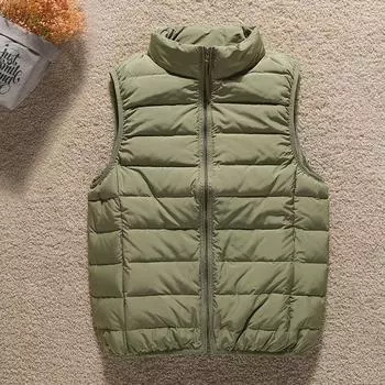 Бесшовный пуховый жилет осень и зима женский легкий и тонкий короткий стоячий воротник жилет подстежка пуховик S белый