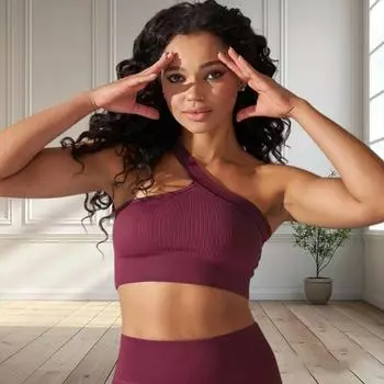 Бесшовный ребристый однотонный бюстгальтер для занятий спортом на спине для женщин, фитнеса, бега и йоги S кофейный