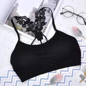 Бесшовный спортивный бюстгальтер с кружевной вышивкой One Size белый