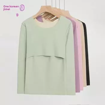 Бесшовный теплый осенний топ для беременных с бархатом, для кормления и послеродового периода, длинные рукава, 2003 г. XL