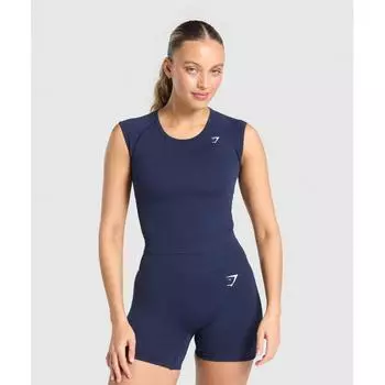 Бесшовный топ Gymshark Vital с круглым вырезом и глубоким вырезом, темно-синий меланжевый B3b1j Ucw7 XS