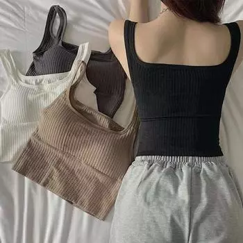 Бесшовный укороченный топ на бретелях, женское однотонное нижнее белье без косточек, бюстгальтер без косточек U-образной формы, нижнее белье в полоску с широкими бретелями, новый спортивный бюстгальтер One Size белый