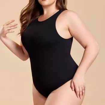 Бесшовный женский боди Curvy с утягивающим эффектом и подтяжкой ягодиц: Корректирующее белье больших размеров для улучшения силуэта 1XL чёрный