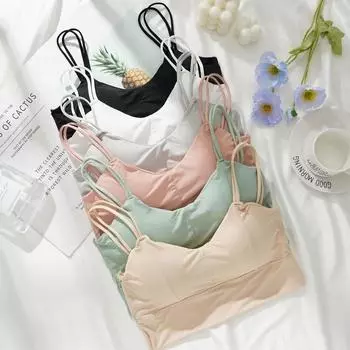 Бесшовный женский топ из ледяного шелка с двойным плечом и бюстгальтером на груди, красивый бюстгальтер с свежей цветной жилеткой сзади One size белый