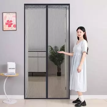 Бесшумная дверная занавеска на липучке с защитой от комаров, самоклеящаяся летняя магнитная мягкая ширма, оконная занавеска для двери 80*200CM чёрный