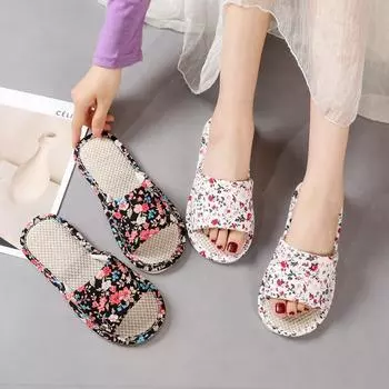 Бесшумные льняные сандалии: Нескользящая домашняя обувь из хлопка и льна для пар - толстая подошва, дезодорирующие, летние тапочки унисекс 36-37