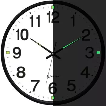 Бесшумные светящиеся настенные часы черного цвета 29,5 см