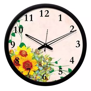 Бесшумный настенные часы с цветами (Черная рама, 12 дюймов)