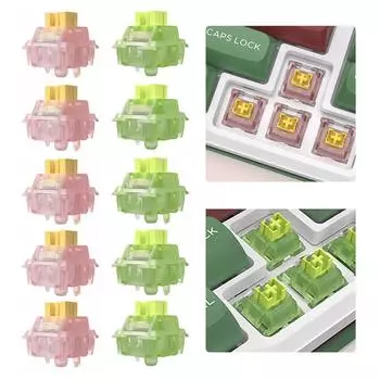 Бесшумный переключатель Peach V3, смазанный Бесшумный переключатель Lemon V3, механическая клавиатура, линейная, тактильная, 5-контактная, с возможностью горячей замены, PA66, предварительно смазанный, POM V3 lime shaft 10Pcs