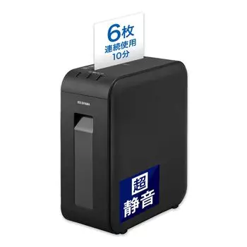 Бесшумный шредер Iris Ohyama для дома, измельчает 6 документов, непрерывное использование до 10 единиц бумаги, вмещает контейнер для пыли, включает подтверждение количества измельченных отходов формата A4