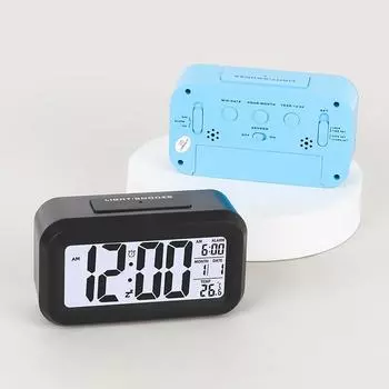 Бесшумный умный будильник с большим дисплеем температуры - светящийся, цифровой, интеллектуальная функция повтора сигнала Default белый