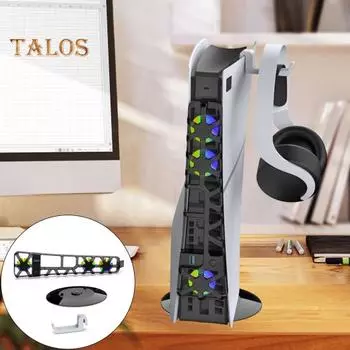 Бесшумный вентилятор с вертикальной консольной подставкой, держатель для наушников, малошумный, простой в сборке, органайзер для игровой консоли PS5 Slim чёрный