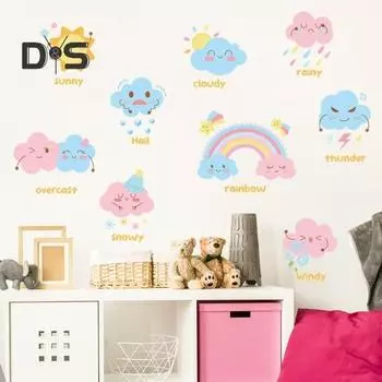 Бесследная наклейка на стену, солнечно, дождливо, снежно, ветрено, Радуга, привлекательная детская гостиная, кабинет, украшение, наклейка на стену 30x90cm