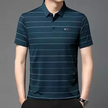 Бесследная неутюживаемая мужская рубашка поло с лацканами в полоску, средний размер для бизнеса и отдыха, с короткими рукавами M