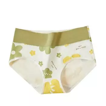 Бесследное и дышащее женское нижнее белье из хлопка с высокой талией и принтом, обтягивающие брюки с большими треугольными чашками Свежее и удобное нижнее белье M