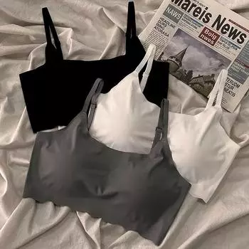 Бесследное нижнее белье из ледяного шелка для девочек, спортивные подтяжки, бюстгальтер без стальных колец, студенты собираются, чтобы показать грудь, маленький жилет, прохладный летом S size [60-42.5kg]