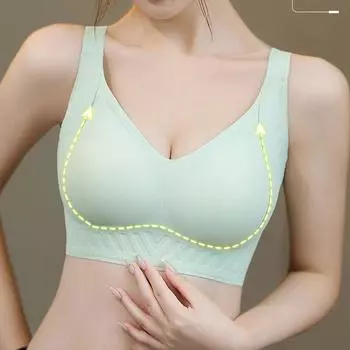 Бесследное спортивное нижнее белье с фиксированной чашкой, женское нижнее белье с двойной грудью, жилет для сна большого размера, тонкий бюстгальтер 75C шампанского