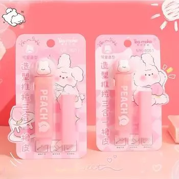 Бесследный двухтактный ластик Персиковый кролик Протирочные ластики Kawaii Корректирующие принадлежности для офиса Eraser