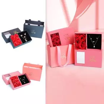 Бессмертный цветок шкатулка для драгоценностей шесть роз окно подарочная коробка кольцо серьги кулон шкатулка ожерелье для женщин розовый