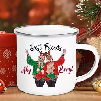 Best friend printed mug enamel coffee cups customizable handle drinkware juice beer mugs party table decoration christmas gifts