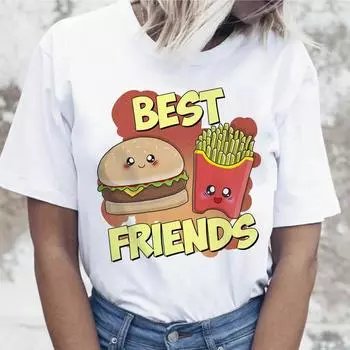 Best Friends T Shirt Harajuku Tshirt Women Korean Female For Top Graphic T Shirt Clothing Tees XL белый