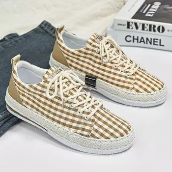Best Sale Beige Khaki Men s Canvas Shoes Low-Cut Breathable Casual Sneakers Men Shoes Striped Design Flat Shoes Man Espadrilles 39