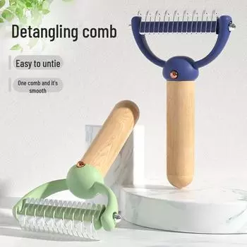 Best-Selling Beechwood Cat & Dog Detangling Comb with Stainless Steel Double-Sided Blade small зелёный
