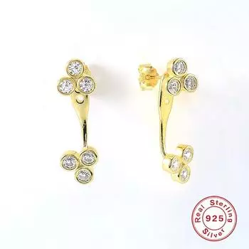 Best Selling S925 Sterling Silver Geometric Front And Back Clover Earrings Stud Earrings Rear Hanging Earrings 925 silver золотой