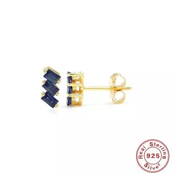 Best-Selling S925 Sterling Silver Inlaid With Three Asymmetrical Rectangular Zircon Fashion Stud Earrings. 925 Silver