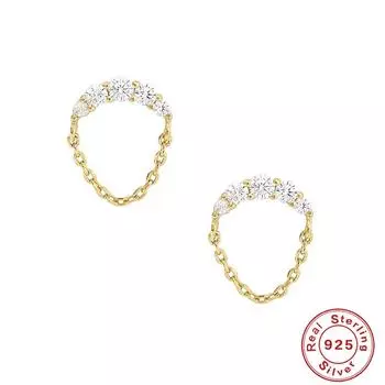 Best-Selling S925 Sterling Silver Style, A Chic Daily Wear Chain Fringed Zircon Stud Earrings. 925 Silver золотой