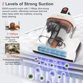 Bestauty Пылесос для матрасов DualCup с УФ-лампой, 500 Вт, 16 кПа, бытовой UK Plug разноцветный