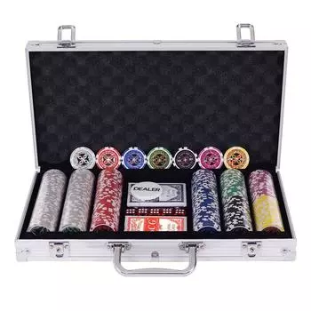 BestBuy Poker Chips Poker Set Chip Set 300 фишек Пронумерованные игральные карты Казино Игра Казино Набор Серебряный футляр серебряный