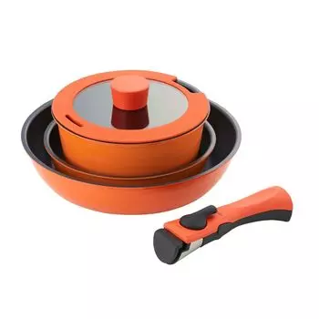 Bestco Frying Glass Induction and Gas Bestware Resistance Pan, Pot, Lid, Handle, 5-Piece Set, Compatible, Orange, NM-222, оранжевый