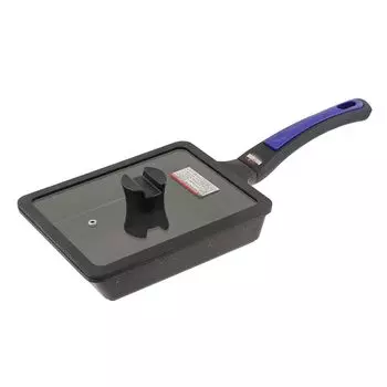 Bestco Grill Pan 17 x 22cm with glass grills frozen dumplings compatible with IH gas fire Volante Neo Purple Diamond Coat lid, beautifully, ND-5100