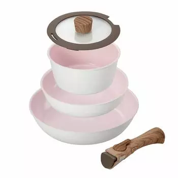 Bestco Набор из 5 сковородок Sakura White Cerati Ceramic One Handle Совместимость с IH со съемной ручкой ND-8183